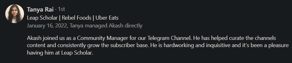 Tanya Rai , Program Manger Leap Scholar